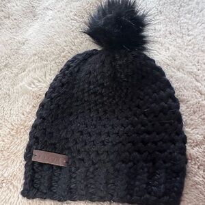 Pixie Charcoal Knit Hat with Brown Tag